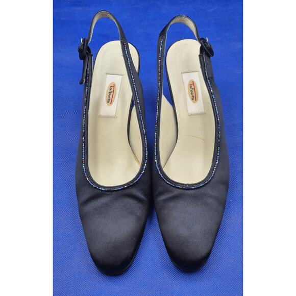 Talbots Black Leather Slingback Pumps 2.5" Kitten Heels Sparkly Accents Size 9N - Picture 2 of 10